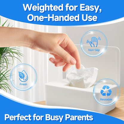 Wipes Dispenser, Refillable Wipes Container Compatible with Huggies, Wipe Holder Keeps Clean, Weighted Wipe Case for Easy Pull, with Sealing Lid for Fresh, Non-Slip, for Home and Travel