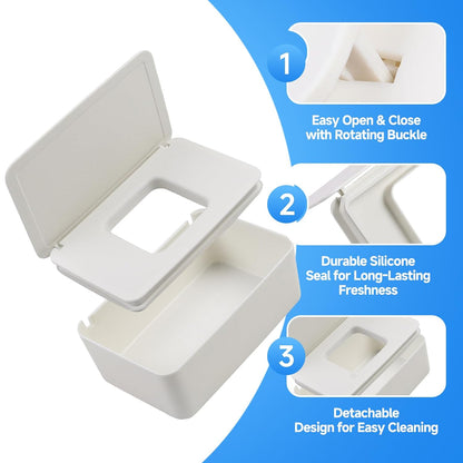 Wipes Dispenser, Refillable Wipes Container Compatible with Huggies, Wipe Holder Keeps Clean, Weighted Wipe Case for Easy Pull, with Sealing Lid for Fresh, Non-Slip, for Home and Travel