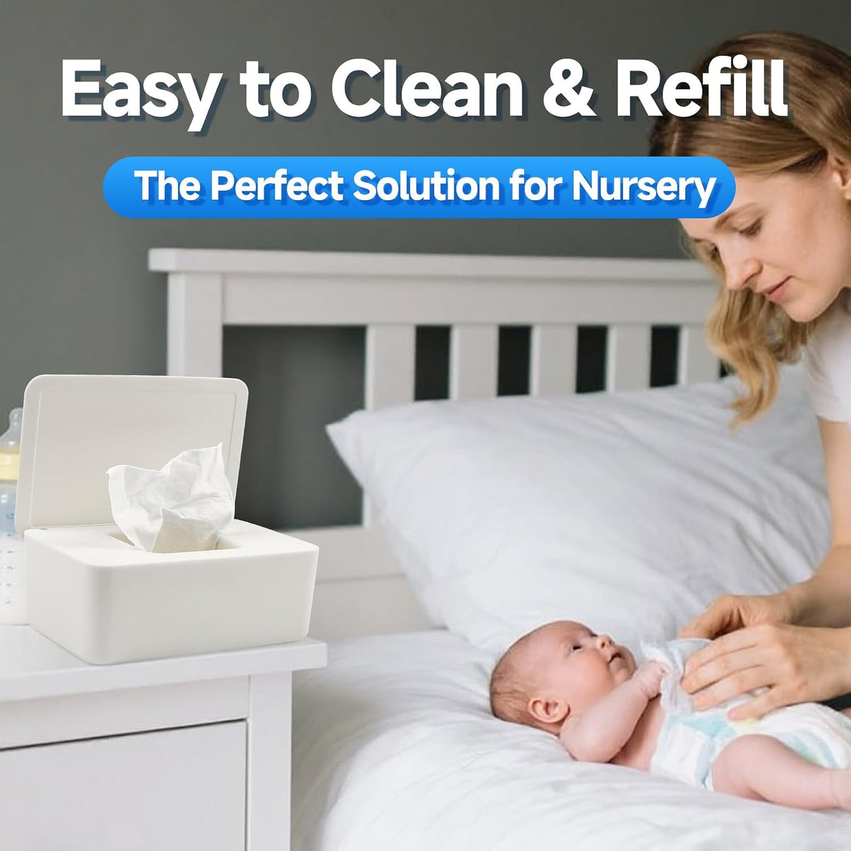 Wipes Dispenser, Refillable Wipes Container Compatible with Huggies, Wipe Holder Keeps Clean, Weighted Wipe Case for Easy Pull, with Sealing Lid for Fresh, Non-Slip, for Home and Travel