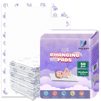 Disposable Baby Changing Pad Liners 18"x30" – 50 Pack, Soft, Waterproof & Ultra Absorbent for Mess-Free Diaper Changes