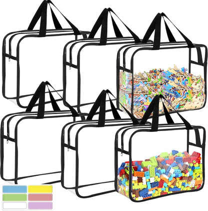 6 Colors Large Toy Storage Bags with Labels Reusable Clear Toy Organizer