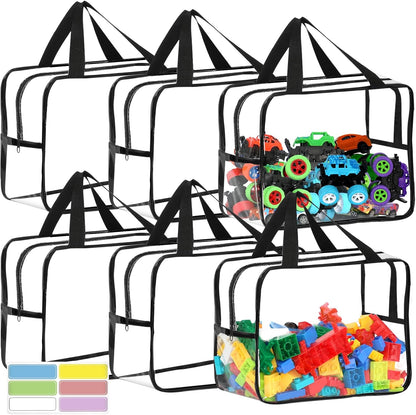 6 Colors Large Toy Storage Bags with Labels Reusable Clear Toy Organizer