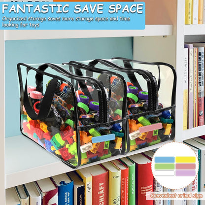 6 Colors Large Toy Storage Bags with Labels Reusable Clear Toy Organizer