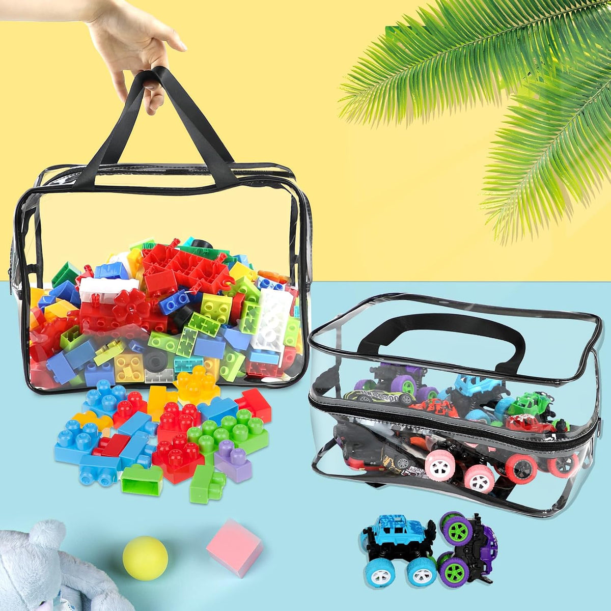 6 Colors Large Toy Storage Bags with Labels Reusable Clear Toy Organizer