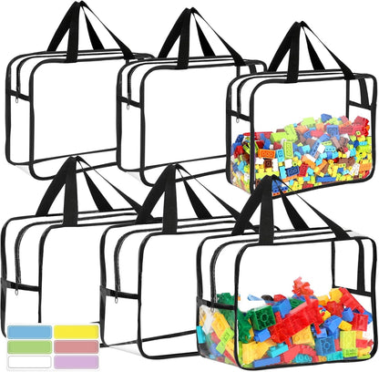 6 Colors Large Toy Storage Bags with Labels Reusable Clear Toy Organizer