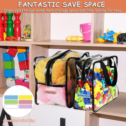 6 Colors Large Toy Storage Bags with Labels Reusable Clear Toy Organizer