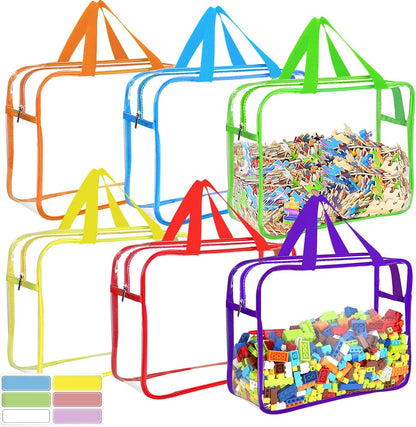 6 Colors Large Toy Storage Bags with Labels Reusable Clear Toy Organizer