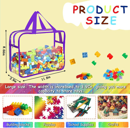 6 Colors Large Toy Storage Bags with Labels Reusable Clear Toy Organizer