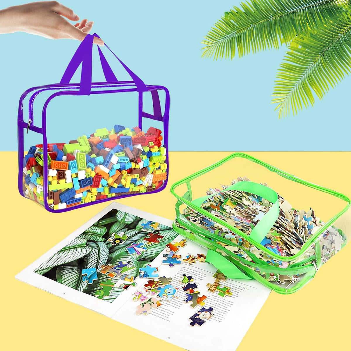 6 Colors Large Toy Storage Bags with Labels Reusable Clear Toy Organizer