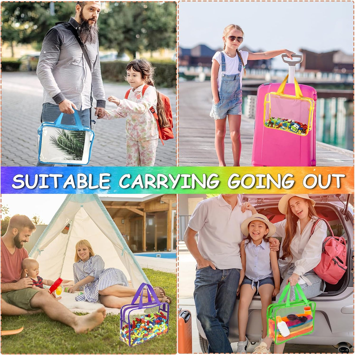 6 Colors Large Toy Storage Bags with Labels Reusable Clear Toy Organizer