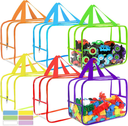 6 Colors Large Toy Storage Bags with Labels Reusable Clear Toy Organizer