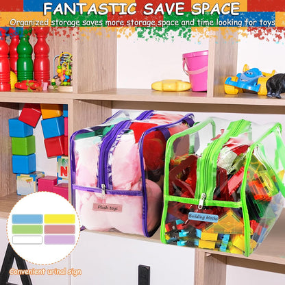 6 Colors Large Toy Storage Bags with Labels Reusable Clear Toy Organizer