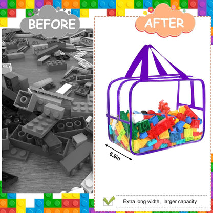 6 Colors Large Toy Storage Bags with Labels Reusable Clear Toy Organizer
