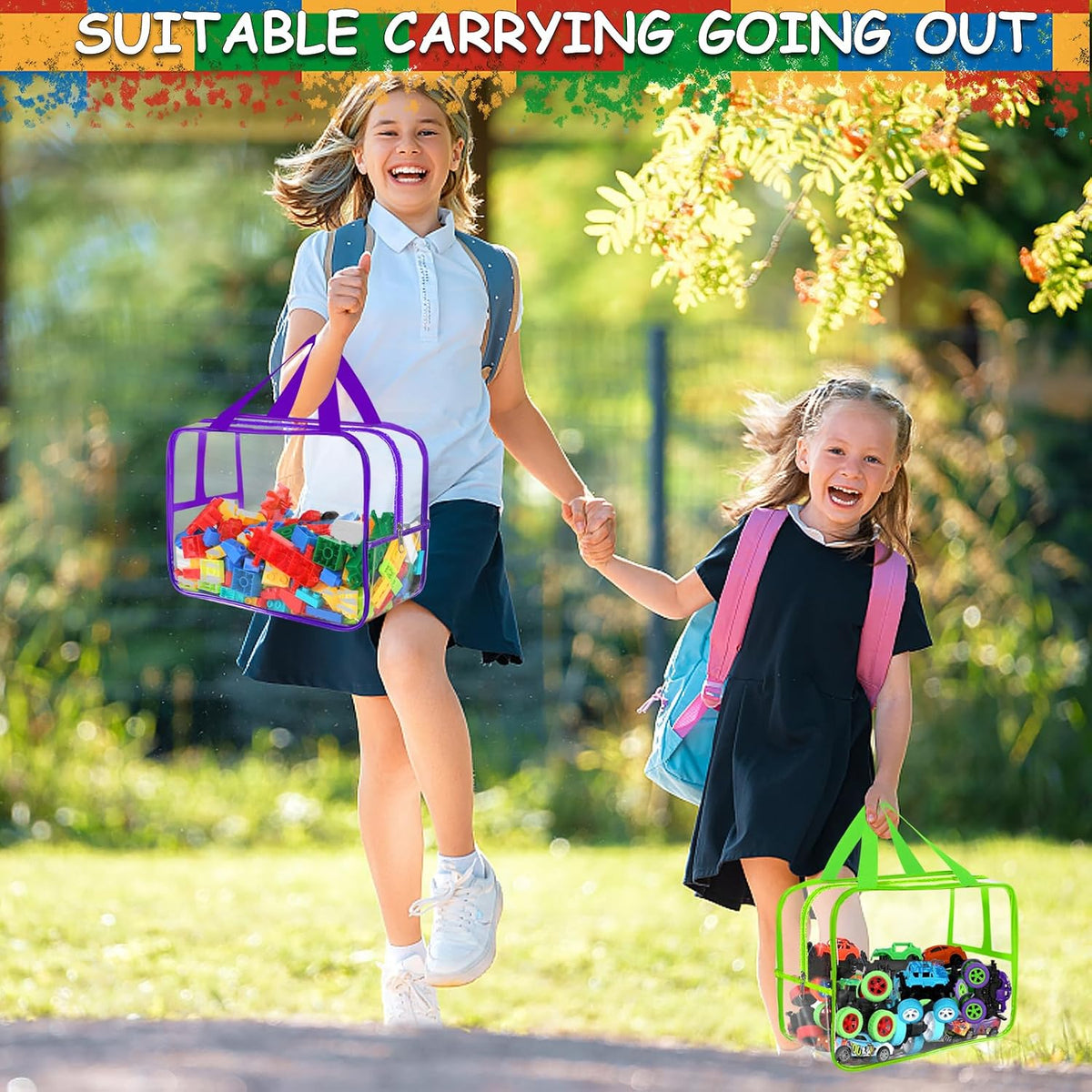 6 Colors Large Toy Storage Bags with Labels Reusable Clear Toy Organizer