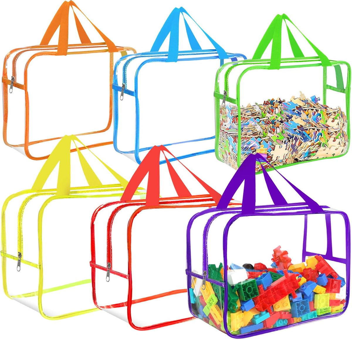 6 Colors Large Toy Storage Bags with Labels Reusable Clear Toy Organizer