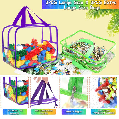6 Colors Large Toy Storage Bags with Labels Reusable Clear Toy Organizer