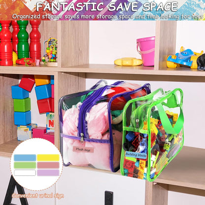 6 Colors Large Toy Storage Bags with Labels Reusable Clear Toy Organizer