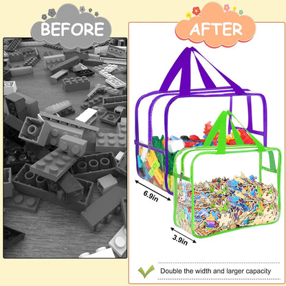 6 Colors Large Toy Storage Bags with Labels Reusable Clear Toy Organizer