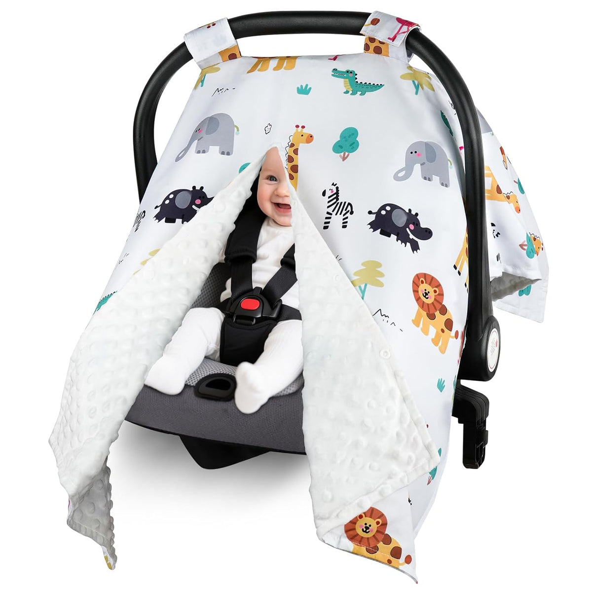 Metplus Baby Girls Car Seat Cover with Peekaboo Opening, Soft Minky Infant Carseat Canopy for Stroller & Carrier, All-Season Privacy Shield, Baby Shower Gift (Pink Flowers)
