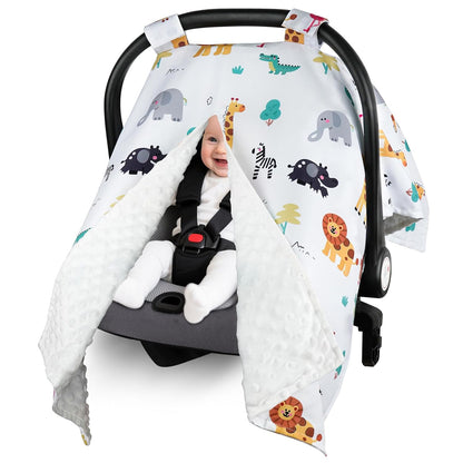 Metplus Baby Girls Car Seat Cover with Peekaboo Opening, Soft Minky Infant Carseat Canopy for Stroller & Carrier, All-Season Privacy Shield, Baby Shower Gift (Pink Flowers)