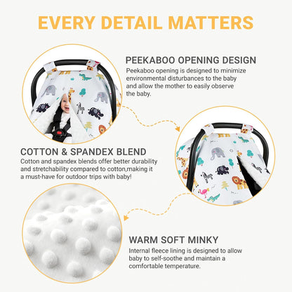 Metplus Baby Girls Car Seat Cover with Peekaboo Opening, Soft Minky Infant Carseat Canopy for Stroller & Carrier, All-Season Privacy Shield, Baby Shower Gift (Pink Flowers)