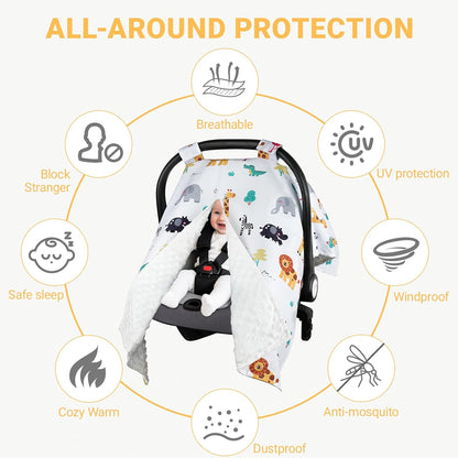 Metplus Baby Girls Car Seat Cover with Peekaboo Opening, Soft Minky Infant Carseat Canopy for Stroller & Carrier, All-Season Privacy Shield, Baby Shower Gift (Pink Flowers)