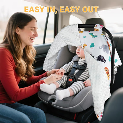 Metplus Baby Girls Car Seat Cover with Peekaboo Opening, Soft Minky Infant Carseat Canopy for Stroller & Carrier, All-Season Privacy Shield, Baby Shower Gift (Pink Flowers)