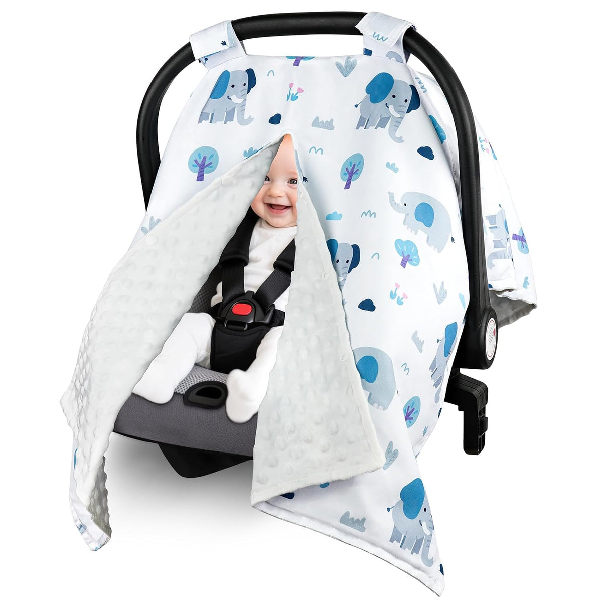 Metplus Baby Girls Car Seat Cover with Peekaboo Opening, Soft Minky Infant Carseat Canopy for Stroller & Carrier, All-Season Privacy Shield, Baby Shower Gift (Pink Flowers)