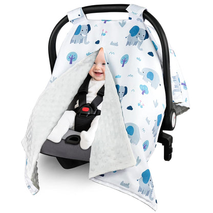 Metplus Baby Girls Car Seat Cover with Peekaboo Opening, Soft Minky Infant Carseat Canopy for Stroller & Carrier, All-Season Privacy Shield, Baby Shower Gift (Pink Flowers)