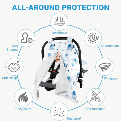 Metplus Baby Girls Car Seat Cover with Peekaboo Opening, Soft Minky Infant Carseat Canopy for Stroller & Carrier, All-Season Privacy Shield, Baby Shower Gift (Pink Flowers)
