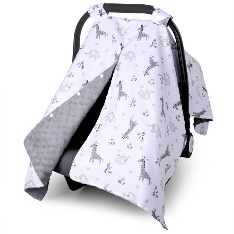 Metplus Baby Girls Car Seat Cover with Peekaboo Opening, Soft Minky Infant Carseat Canopy for Stroller & Carrier, All-Season Privacy Shield, Baby Shower Gift (Pink Flowers)