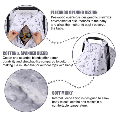 Metplus Baby Girls Car Seat Cover with Peekaboo Opening, Soft Minky Infant Carseat Canopy for Stroller & Carrier, All-Season Privacy Shield, Baby Shower Gift (Pink Flowers)