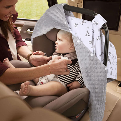 Metplus Baby Girls Car Seat Cover with Peekaboo Opening, Soft Minky Infant Carseat Canopy for Stroller & Carrier, All-Season Privacy Shield, Baby Shower Gift (Pink Flowers)