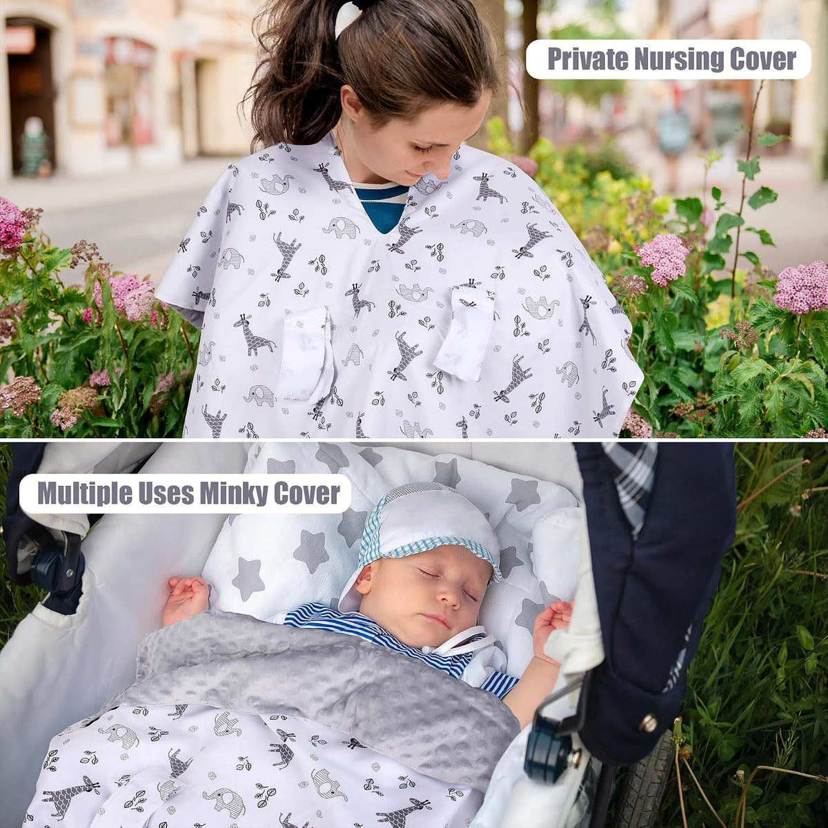 Metplus Baby Girls Car Seat Cover with Peekaboo Opening, Soft Minky Infant Carseat Canopy for Stroller & Carrier, All-Season Privacy Shield, Baby Shower Gift (Pink Flowers)