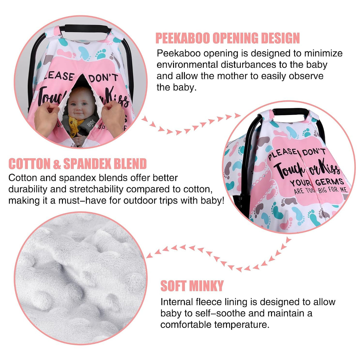 Metplus Baby Girls Car Seat Cover with Peekaboo Opening, Soft Minky Infant Carseat Canopy for Stroller & Carrier, All-Season Privacy Shield, Baby Shower Gift (Pink Flowers)