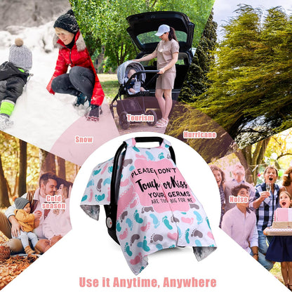 Metplus Baby Girls Car Seat Cover with Peekaboo Opening, Soft Minky Infant Carseat Canopy for Stroller & Carrier, All-Season Privacy Shield, Baby Shower Gift (Pink Flowers)