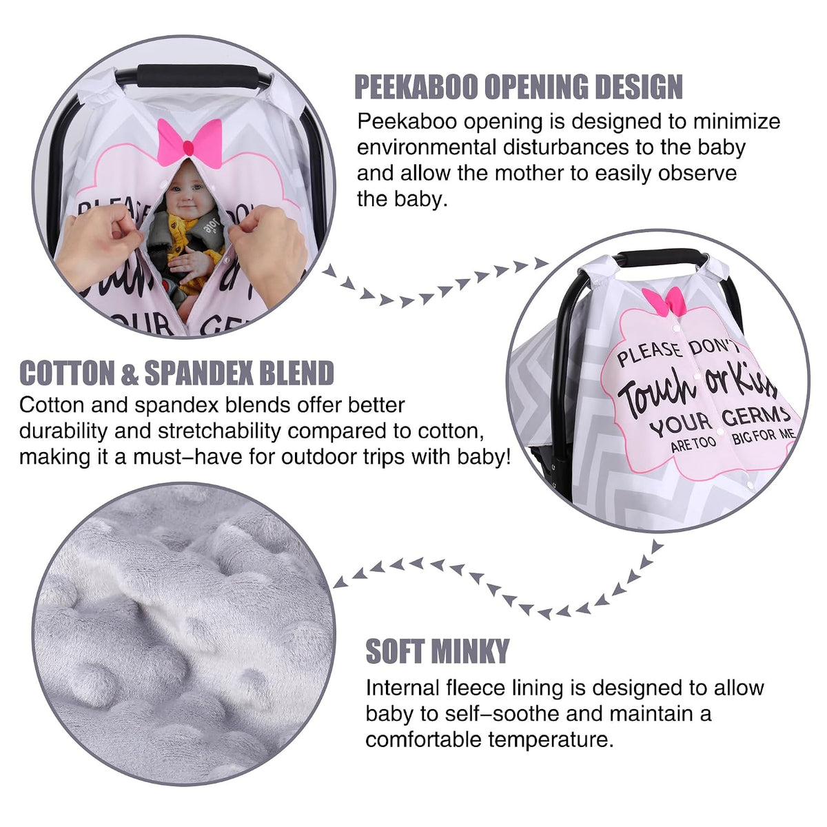 Metplus Baby Girls Car Seat Cover with Peekaboo Opening, Soft Minky Infant Carseat Canopy for Stroller & Carrier, All-Season Privacy Shield, Baby Shower Gift (Pink Flowers)
