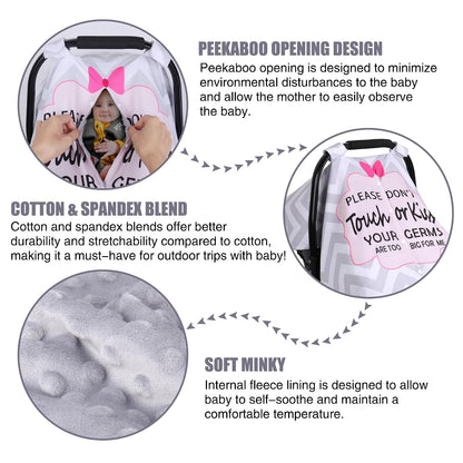 Metplus Baby Girls Car Seat Cover with Peekaboo Opening, Soft Minky Infant Carseat Canopy for Stroller & Carrier, All-Season Privacy Shield, Baby Shower Gift (Pink Flowers)