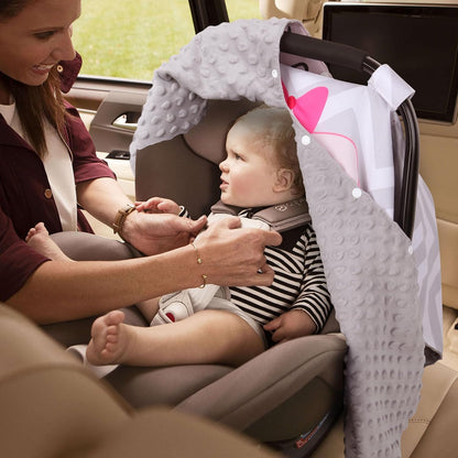 Metplus Baby Girls Car Seat Cover with Peekaboo Opening, Soft Minky Infant Carseat Canopy for Stroller & Carrier, All-Season Privacy Shield, Baby Shower Gift (Pink Flowers)