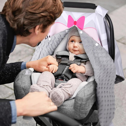 Metplus Baby Girls Car Seat Cover with Peekaboo Opening, Soft Minky Infant Carseat Canopy for Stroller & Carrier, All-Season Privacy Shield, Baby Shower Gift (Pink Flowers)