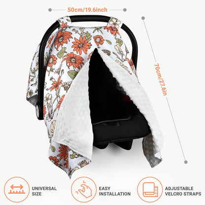 Metplus Baby Girls Car Seat Cover with Peekaboo Opening, Soft Minky Infant Carseat Canopy for Stroller & Carrier, All-Season Privacy Shield, Baby Shower Gift (Pink Flowers)