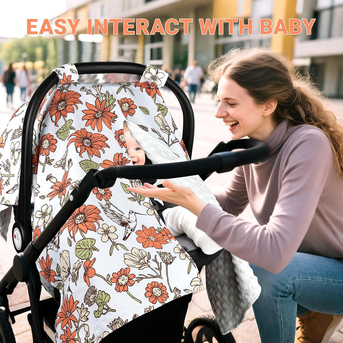 Metplus Baby Girls Car Seat Cover with Peekaboo Opening, Soft Minky Infant Carseat Canopy for Stroller & Carrier, All-Season Privacy Shield, Baby Shower Gift (Pink Flowers)