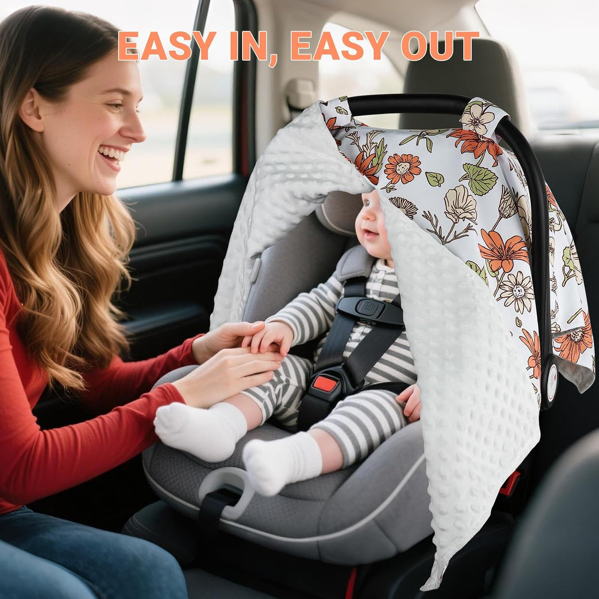 Metplus Baby Girls Car Seat Cover with Peekaboo Opening, Soft Minky Infant Carseat Canopy for Stroller & Carrier, All-Season Privacy Shield, Baby Shower Gift (Pink Flowers)