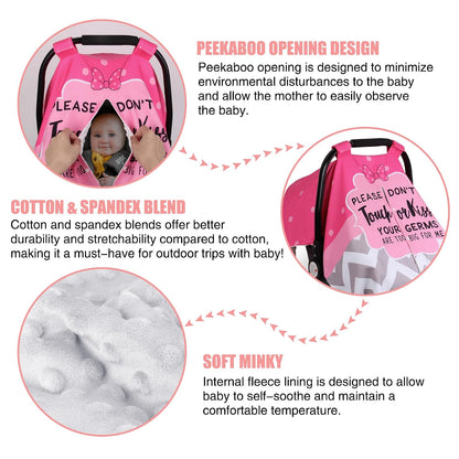 Metplus Baby Girls Car Seat Cover with Peekaboo Opening, Soft Minky Infant Carseat Canopy for Stroller & Carrier, All-Season Privacy Shield, Baby Shower Gift (Pink Flowers)