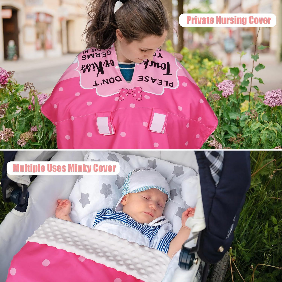 Metplus Baby Girls Car Seat Cover with Peekaboo Opening, Soft Minky Infant Carseat Canopy for Stroller & Carrier, All-Season Privacy Shield, Baby Shower Gift (Pink Flowers)