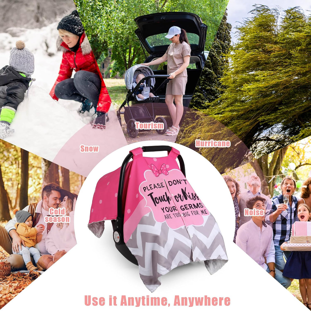 Metplus Baby Girls Car Seat Cover with Peekaboo Opening, Soft Minky Infant Carseat Canopy for Stroller & Carrier, All-Season Privacy Shield, Baby Shower Gift (Pink Flowers)