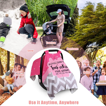 Metplus Baby Girls Car Seat Cover with Peekaboo Opening, Soft Minky Infant Carseat Canopy for Stroller & Carrier, All-Season Privacy Shield, Baby Shower Gift (Pink Flowers)