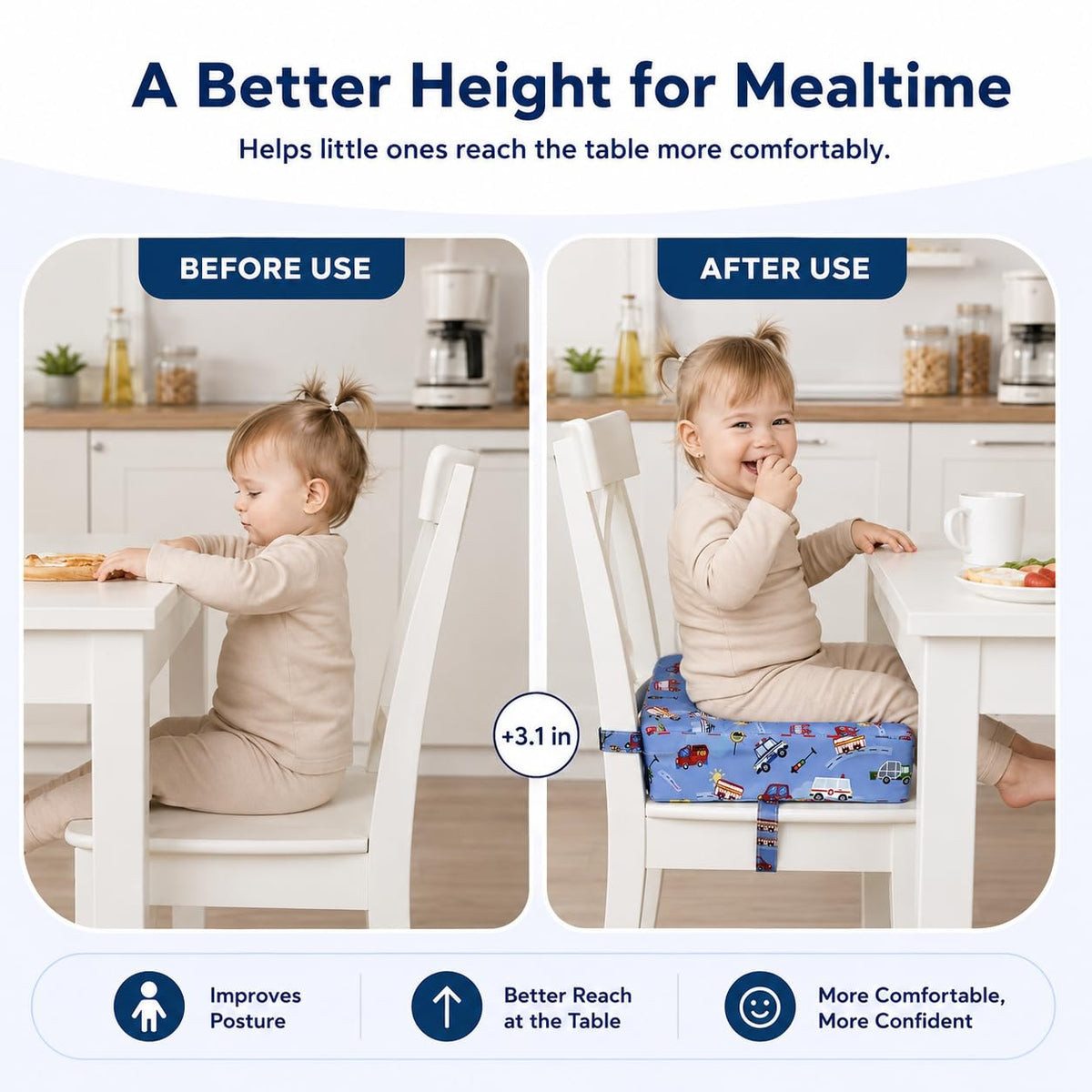 Toddler Booster Seat for Dining Table, Booster Cushion for Kitchen Chair