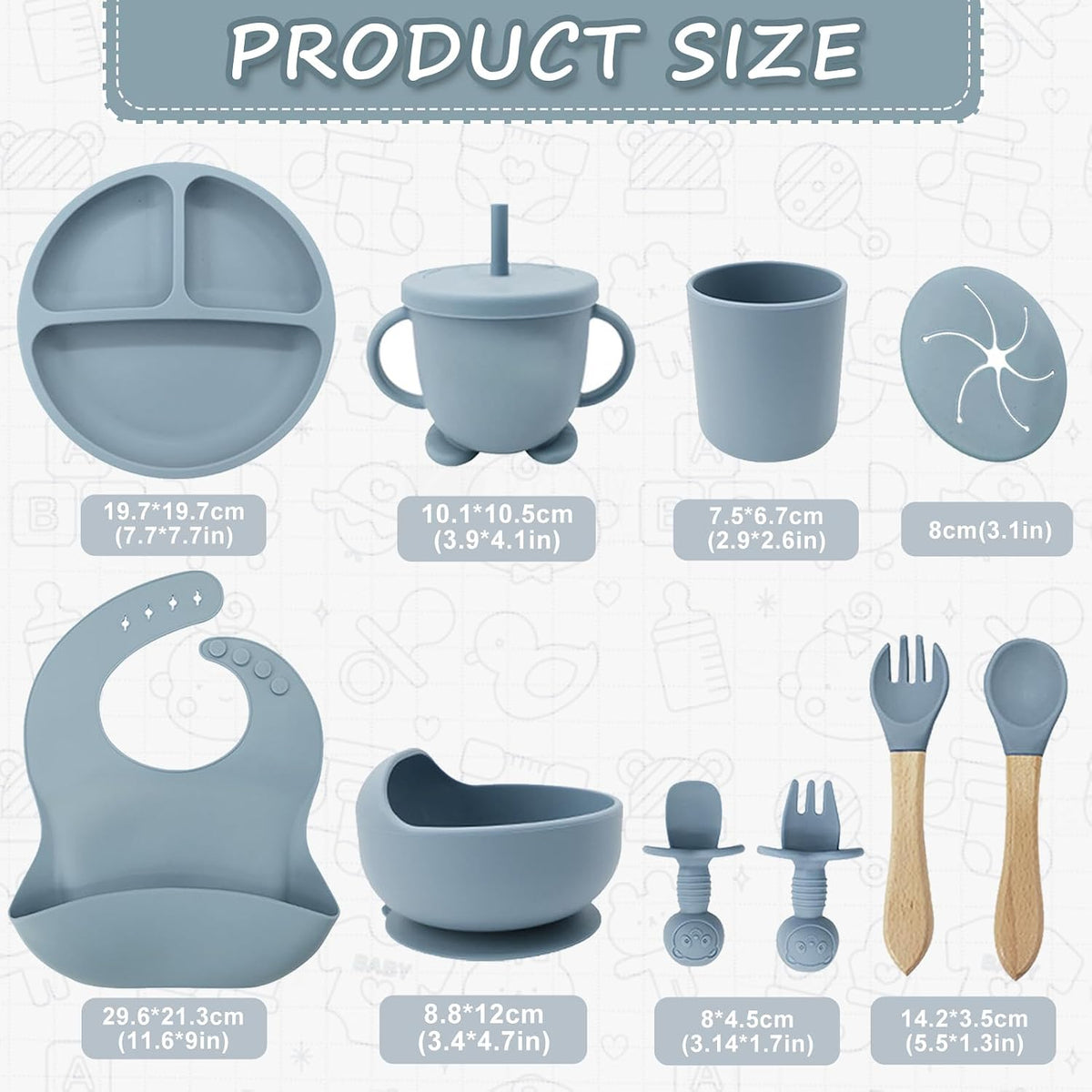 Silicone Baby Feeding Set, Toddler Feeding Set 12 Pcs, Suction Bowl and Baby Plate, Silicone Bib,Spoon,Fork & Sippy Cup,BPA Free Weaning Set, Baby Cutlery,Baby Gifts & Presents (Blue)