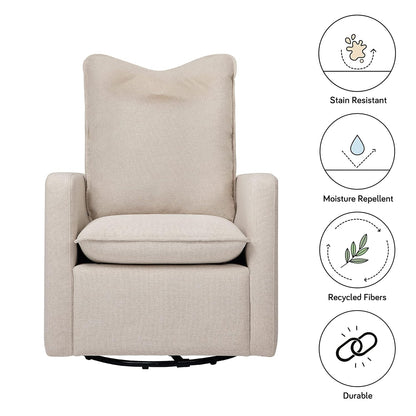 Babyletto Cali Pillowback Swivel Glider in Performance Plastic Cream Eco-Weave, Water Repellent & Stain Resistant, Greenguard Gold and CertiPUR-US Certified